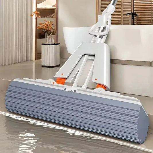 Collodion Mop Foldable Water Free Hand Washing Squeeze with Stainless Steel Handle, Foam Sponge Mop for Hardwood Laminate Tile - Confia - reusablefoodstoragebags confia