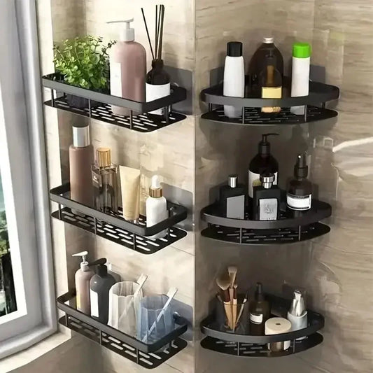 Bathroom Storage Rack, No-Drill Wall Mount Corner Shelf, Multipurpose Self-Adhesive Aluminum Bathroom Wall Mounted Storage Organizer Shelf Holder/Rack/Bathroom Accessories - Confia - reusablefoodstoragebags confia