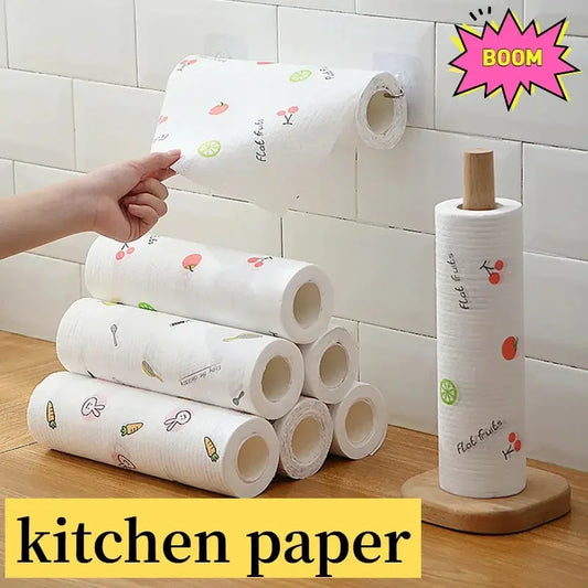 Kitchen Paper Reusable Printed Kitchen Towels Papers Multi Purpose Durable Hand Towel Non-stick Oil Absorbing Paper Roll Kitchen Tissue Kitchen Accessories - Confia - reusablefoodstoragebags confia