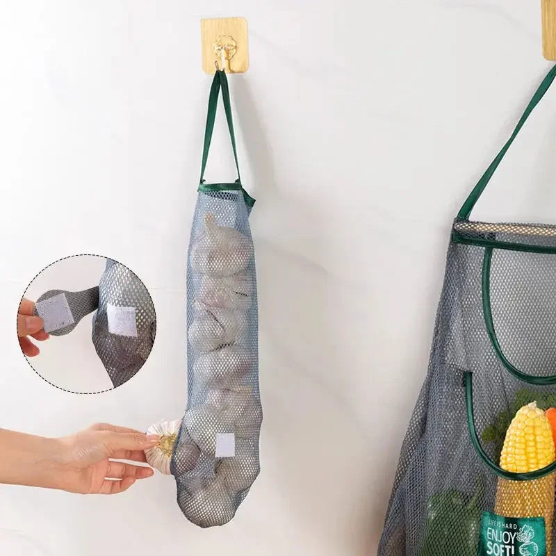 Reusable Storage Bags Kitchen Hanging Mesh Bag Home Fruit And Vegetable Storage Net Bag For Ginger Garlic Potatoes Onions Confia