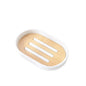 Bathroom Wash Accessories Bamboo Wood Set Ribbed Design with Bamboo Accents, Includes Soap Dispenser, Toothbrush Holder, Tumbler & Soap Dish (White) - Confia - reusablefoodstoragebags confia