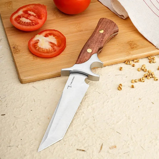 Sharp and durable knife - high carbon stainless steel blade and wooden handle - versatile knife for hunting, camping, fishing - Confia
