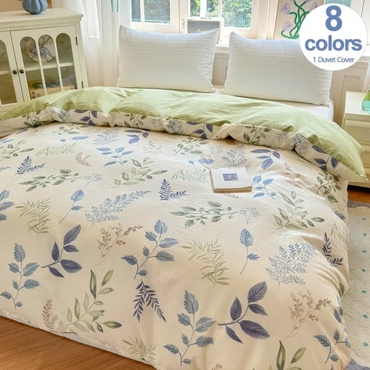 Floral Printed Duvet Cover 1Piece- 100% Cotton Luxury Bedding, Pre-Washed for Softness, for Bedroom Decor - Zipper Closure